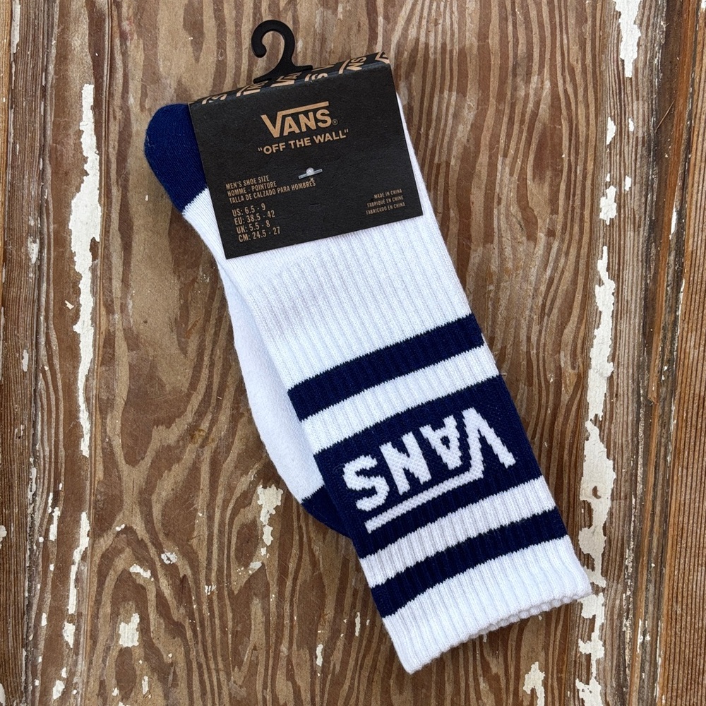 Vans Men's Crew Socks in White and Navy